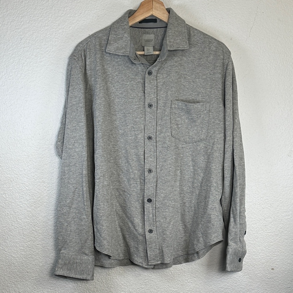 Giasone Shirt Mens Large Gray Long‎ Sleeve Jersey Knit Button Up Preppy Cotton